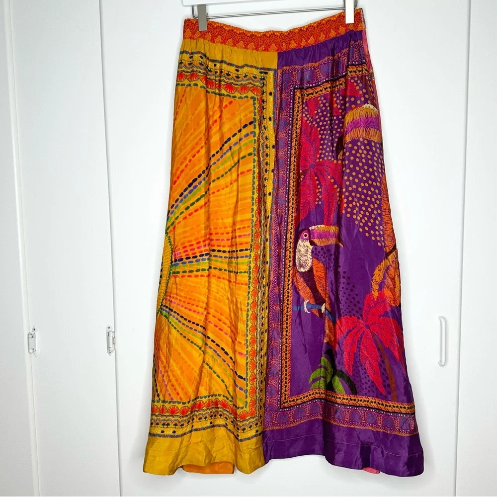 NEW FARM RIO Mixed Scarves Midi Skirt In Multicolor Size Medium - Picture 9 of 16